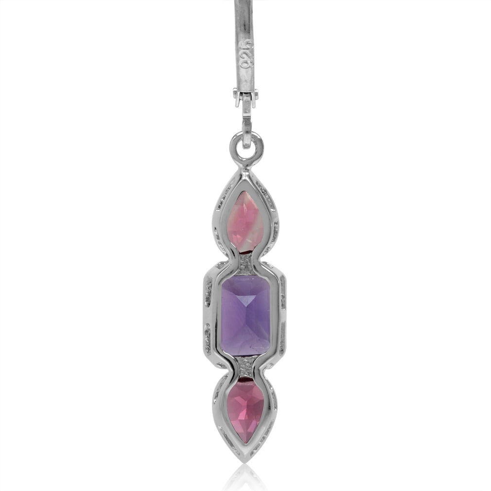 1.92ct. Natural Amethyst and Pink Tourmaline 925 Sterling Silver Leverback Dangle Earrings - Silvershake-store
