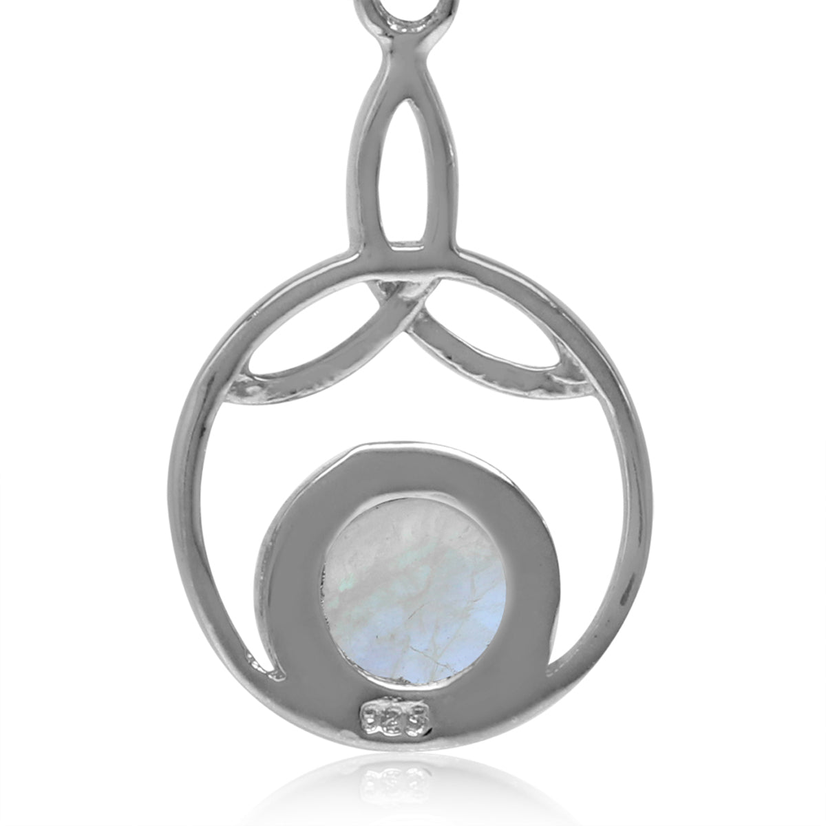 7mm Natural Round Shape Moonstone 925 Sterling Silver Triquetra Celtic Knot Leverback Earrings - Silvershake-store