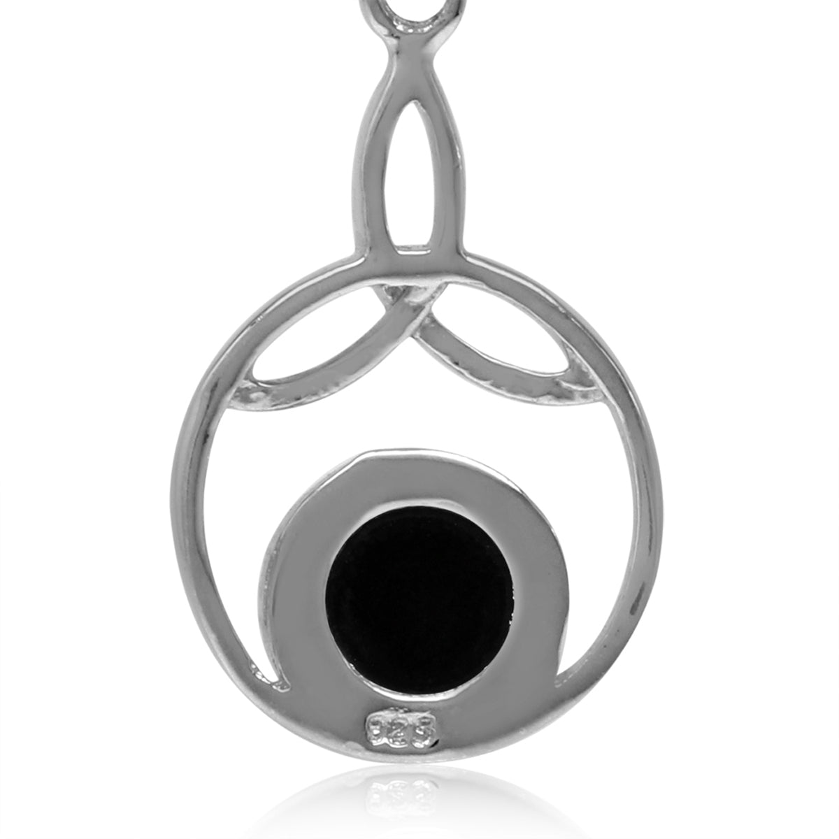7mm Genuine Round Shape Black Onyx 925 Sterling Silver Triquetra Celtic Knot Leverback Earrings - Silvershake-store