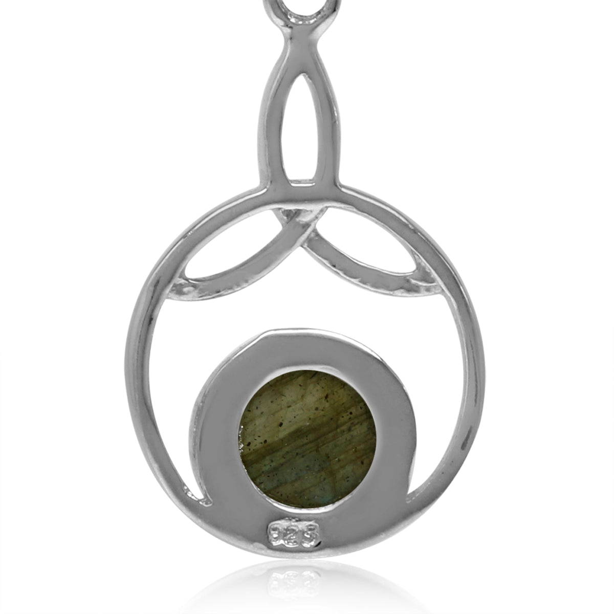 7mm Round Shape Labradorite 925 Sterling Silver Triquetra Celtic Knot Leverback Dangle Earrings - Silvershake-store
