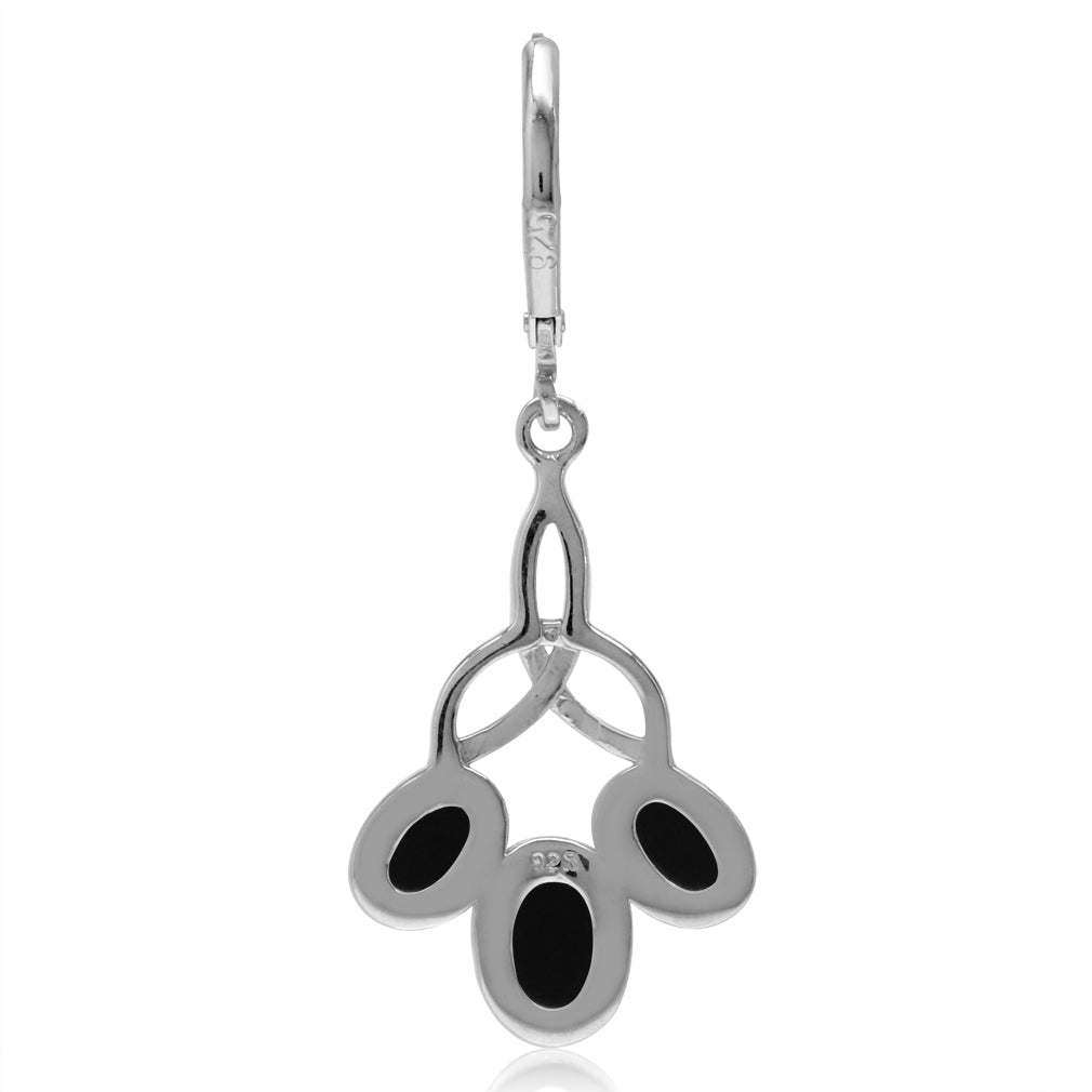 3 Stone Genuine Oval Shape Black Onyx 925 Sterling Silver Triquetra Celtic Knot Leverback Earrings - Silvershake-store
