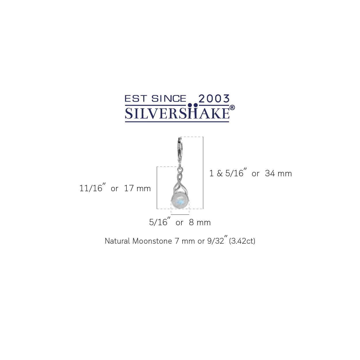 7mm Natural Round Shape Moonstone White Gold Plated 925 Sterling Silver Casual Leverback Earrings - Silvershake-store