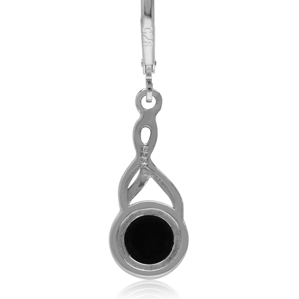 7mm Genuine Round Shape Black Onyx White Gold Plated 925 Sterling Silver Casual Leverback Earrings - Silvershake-store