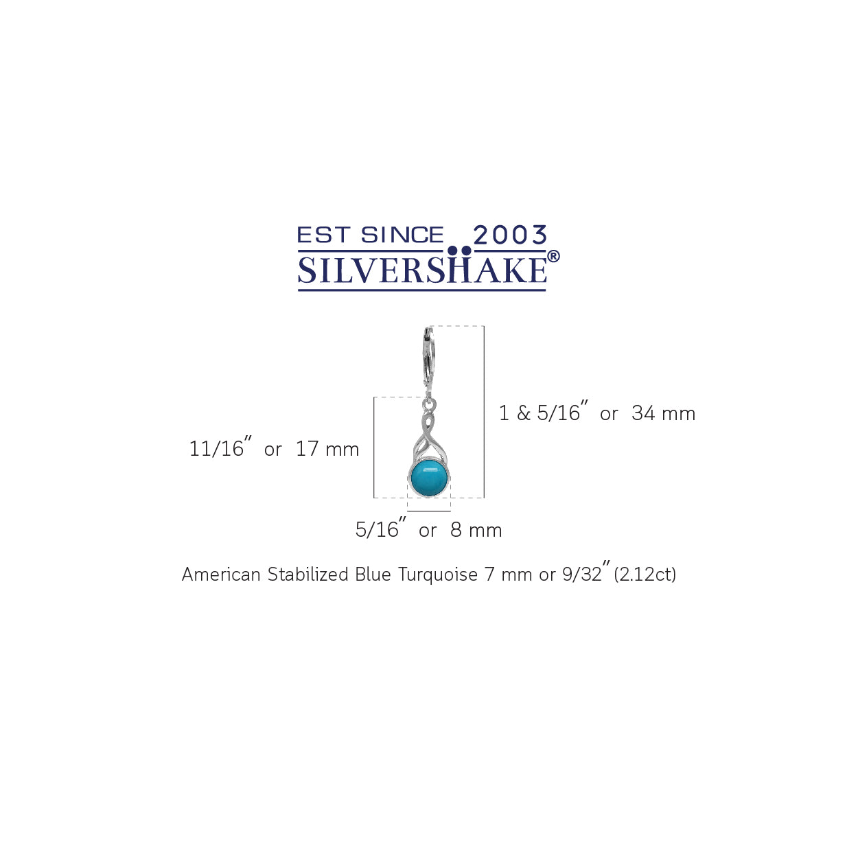 7mm Genuine Round Arizona American Turquoise White Gold Plated 925 Sterling Silver Casual Leverback Earrings Jewelry for Women - Silvershake-store