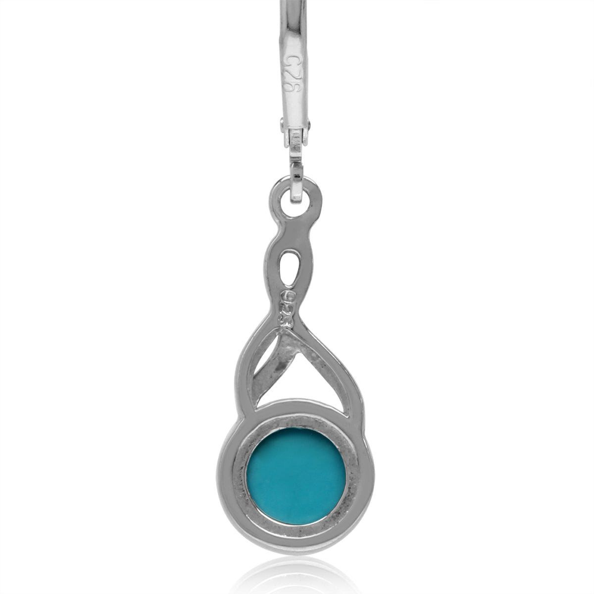 7mm Genuine Round Arizona American Turquoise White Gold Plated 925 Sterling Silver Casual Leverback Earrings Jewelry for Women - Silvershake-store