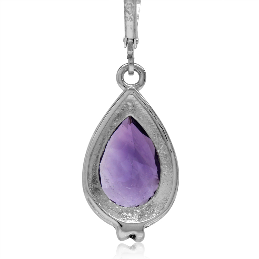 5.62ct. 12x8mm Natural Pear Shape African Amethyst 925 Sterling Silver Flower Drop Leverback Earrings - Silvershake-store