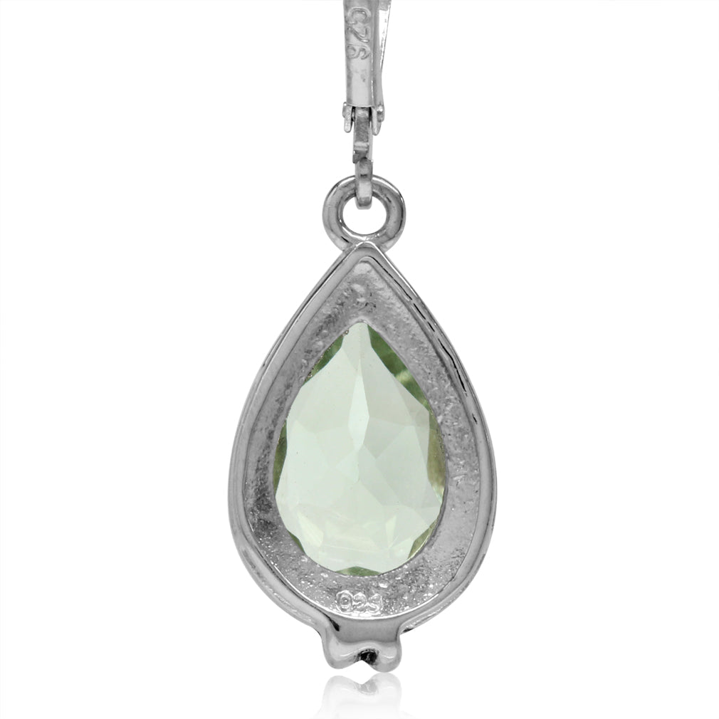 5.44ct. 12x8mm Natural Pear Shape Green Amethyst 925 Sterling Silver Flower Drop Leverback Earrings - Silvershake-store