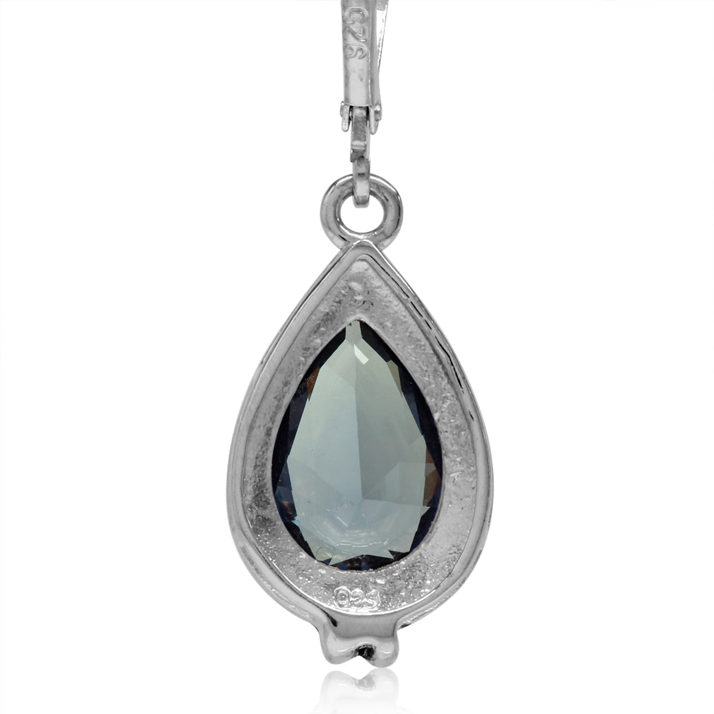 12x8mm Pear Shape Simulated Color Change Alexandrite 925 Sterling Silver Flower Drop Leverback Earrings