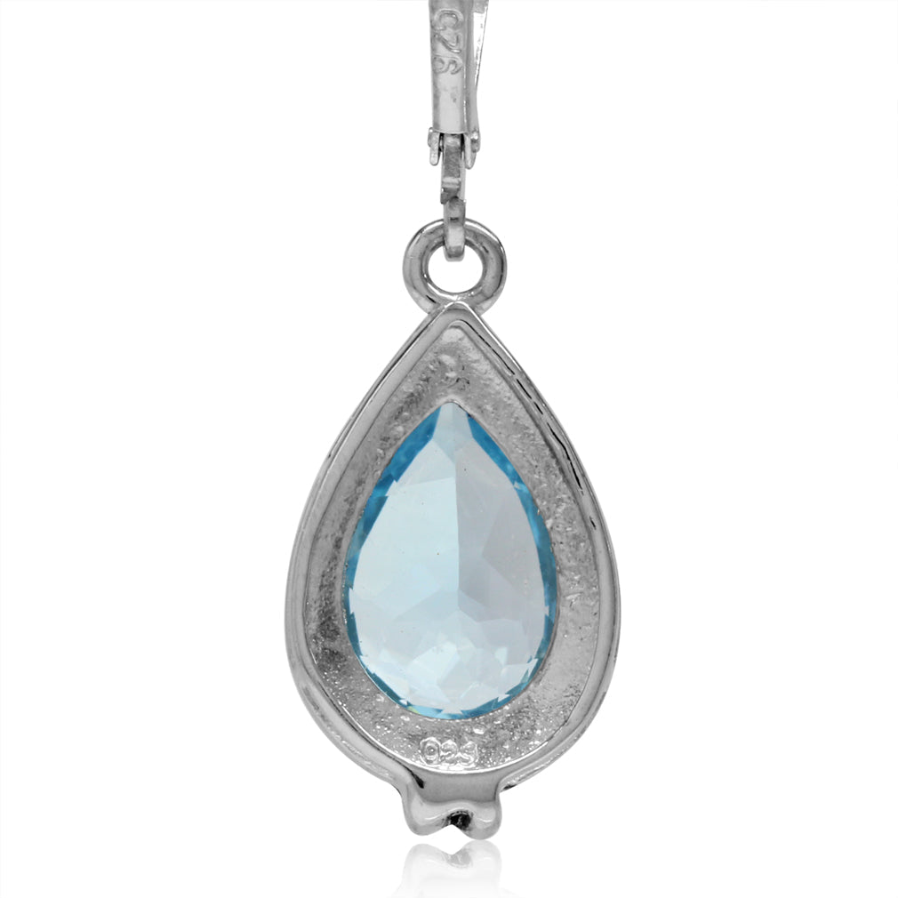 6.84ct. 12x8mm Genuine Pear Shape Blue Topaz 925 Sterling Silver Flower Drop Leverback Earrings - Silvershake-store