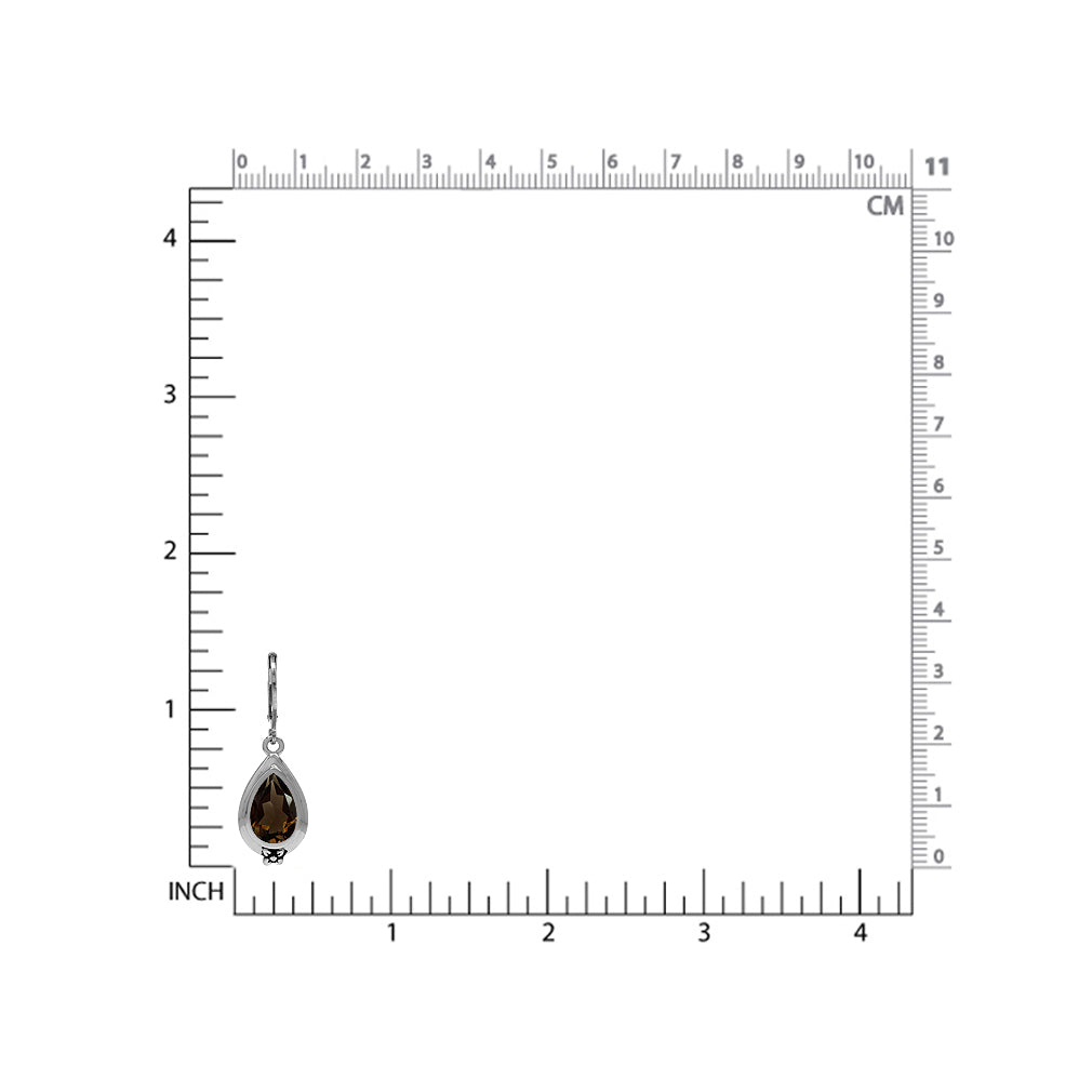 5.4ct. 12x8mm Natural Pear Shape Smoky Quartz 925 Sterling Silver Flower Drop Leverback Earrings - Silvershake-store
