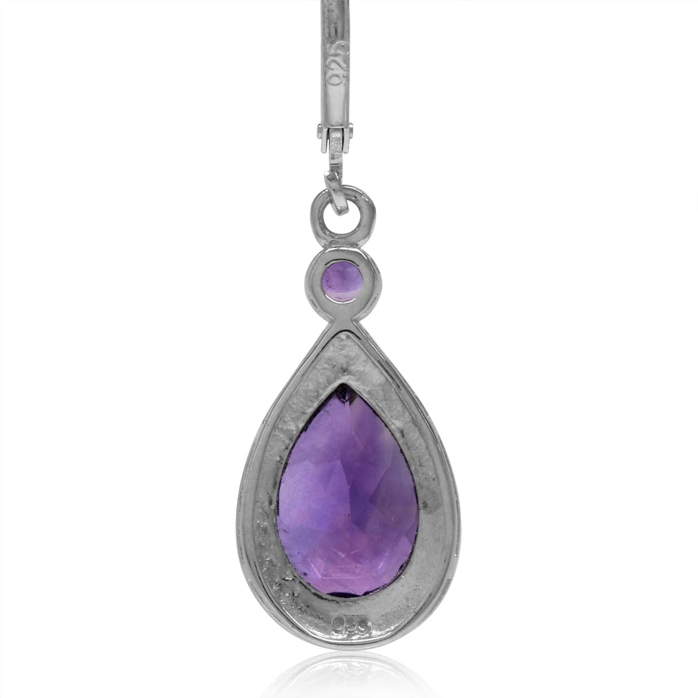 5.44ct. 12x8mm Natural Pear Shape African Amethyst 925 Sterling Silver Drop Dangle Leverback Earrings - Silvershake-store