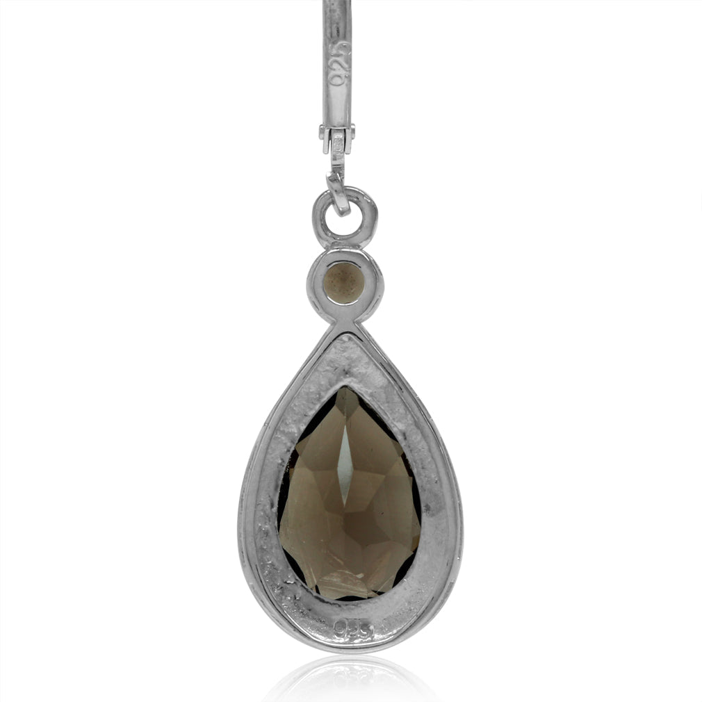 5.6ct. 12x8mm Natural Pear Shape Smoky Quartz 925 Sterling Silver Drop Dangle Leverback Earrings - Silvershake-store