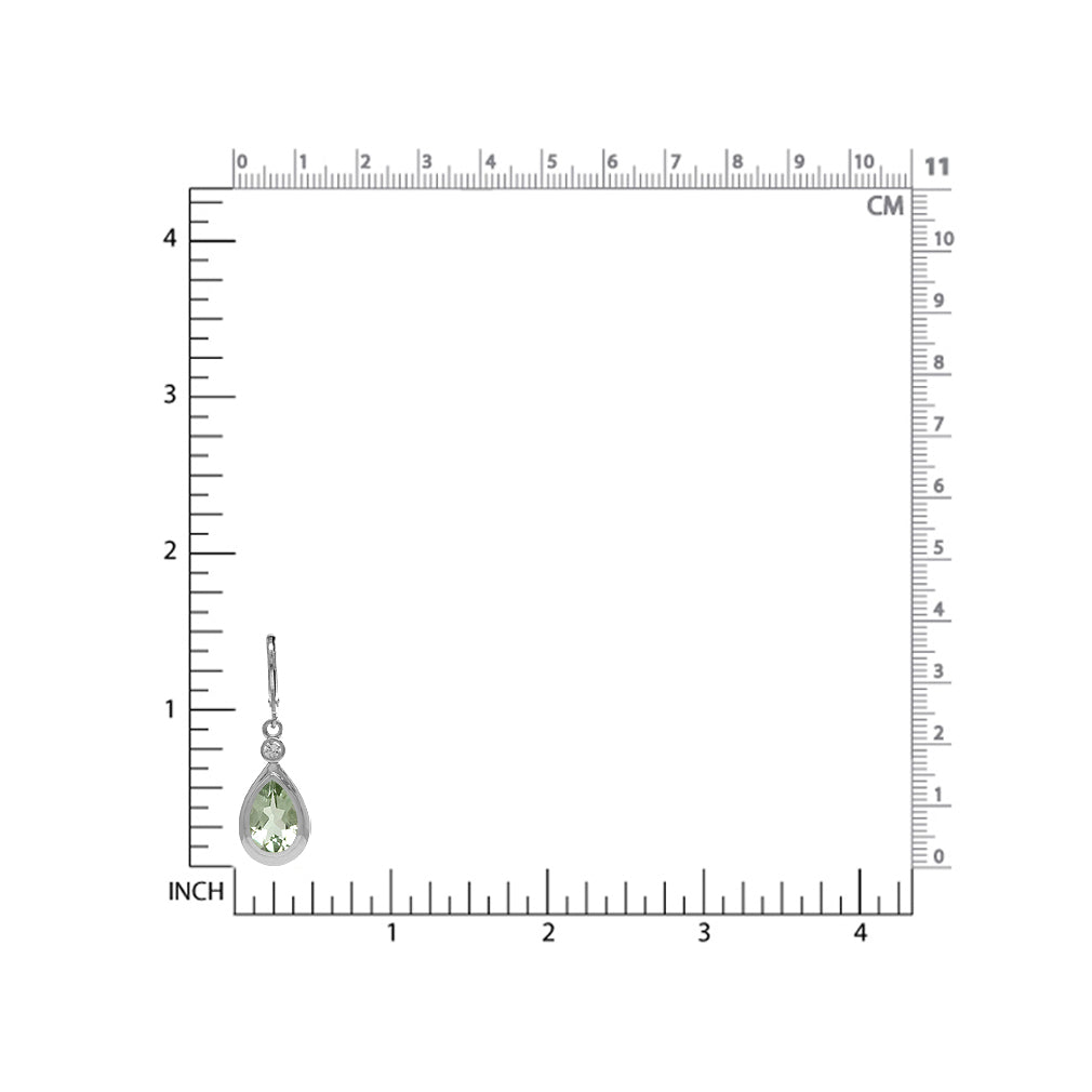 12x8mm Natural Pear Shape Green Amethyst and White Topaz 925 Sterling Silver Drop Leverback Earrings