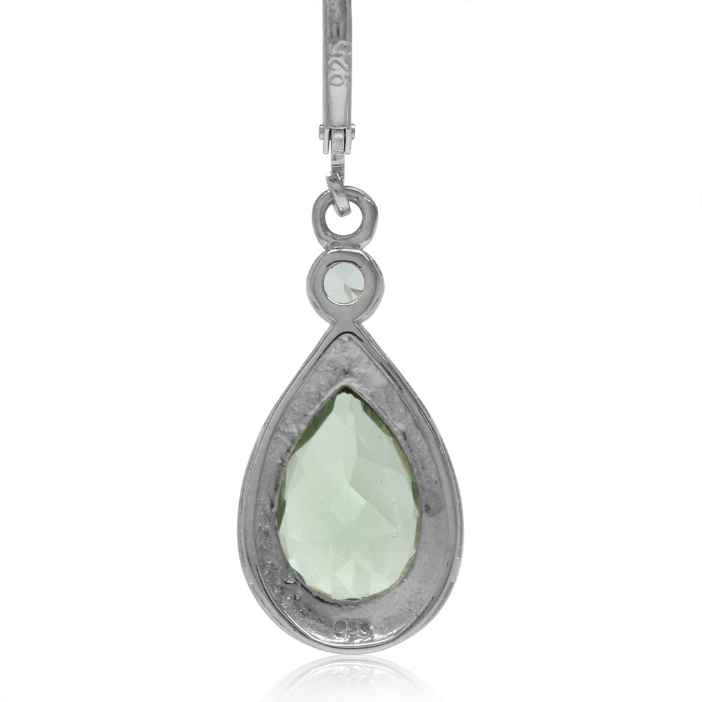 12x8mm Natural Pear Shape Green Amethyst and White Topaz 925 Sterling Silver Drop Leverback Earrings