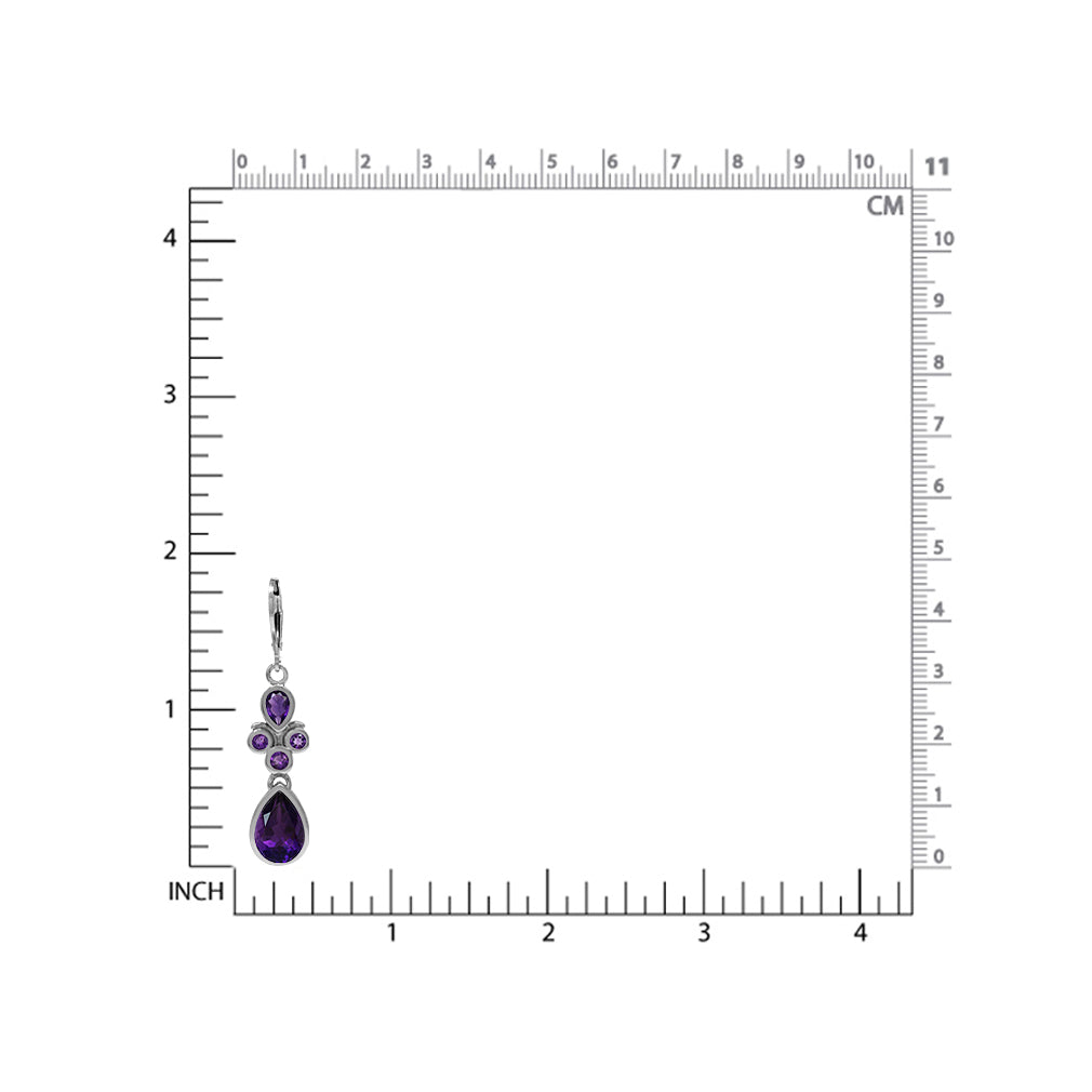 6.7ct. 12x8mm Natural Pear Shape African Amethyst 925 Sterling Silver Leverback Dangle Earrings - Silvershake-store