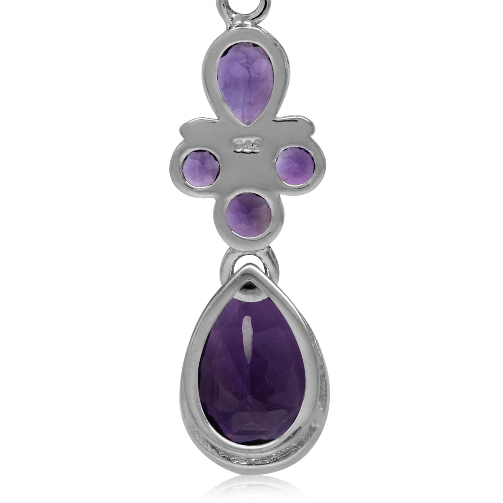 6.7ct. 12x8mm Natural Pear Shape African Amethyst 925 Sterling Silver Leverback Dangle Earrings - Silvershake-store
