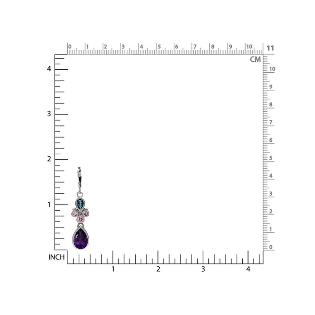 Natural African Amethyst Pink Tourmaline and London Blue Topaz 925 Sterling Silver Leverback Earrings - Silvershake-store
