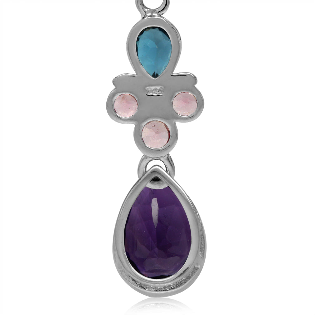 Natural African Amethyst Pink Tourmaline and London Blue Topaz 925 Sterling Silver Leverback Earrings - Silvershake-store