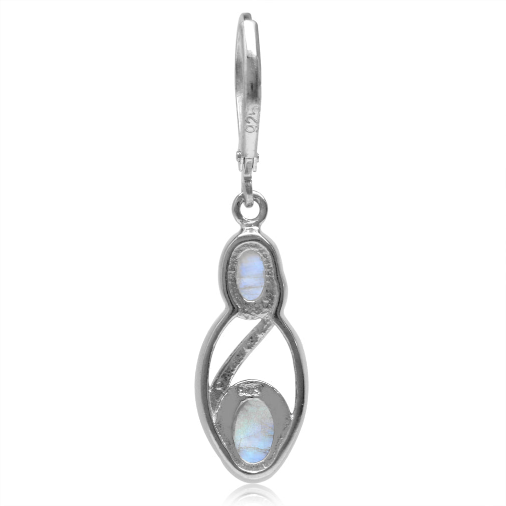 Natural Moonstone White Gold Plated 925 Sterling Silver Leverback Dangle Earrings - Silvershake-store