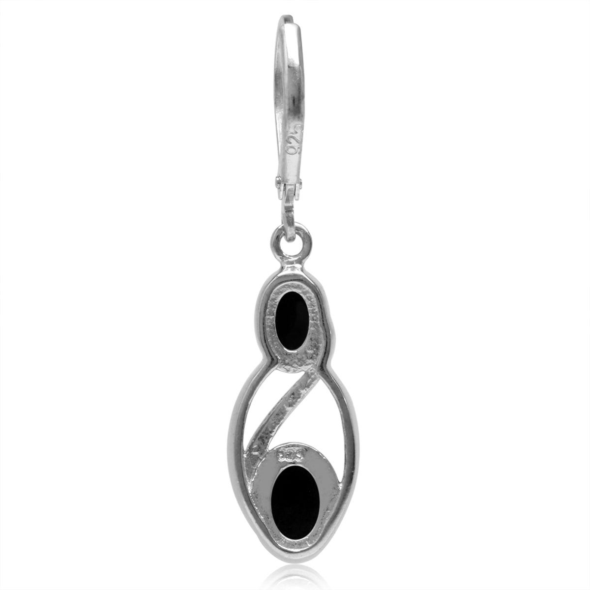 Genuine Black Onyx White Gold Plated 925 Sterling Silver Leverback Dangle Earrings