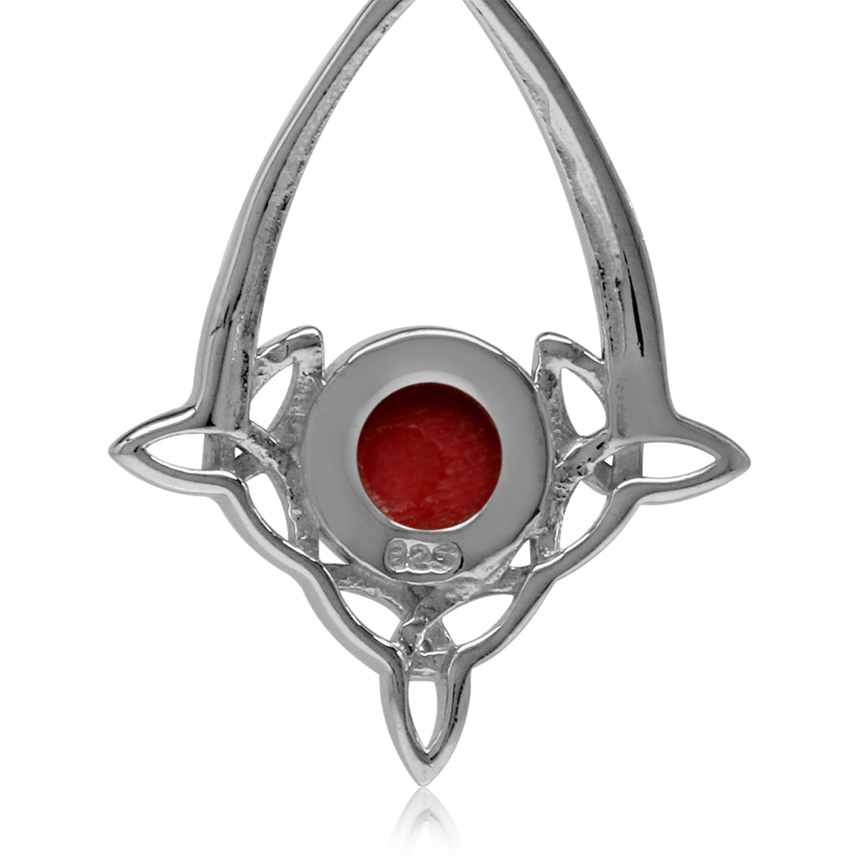 Created Red Coral 925 Sterling Silver Triquetra Celtic Knot Drop Dangle Leverback Earrings