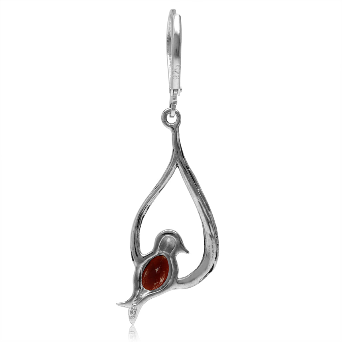 1.16ct. Natural Oval Shape Garnet 925 Sterling Silver Bird Drop Dangle Leverback Earrings