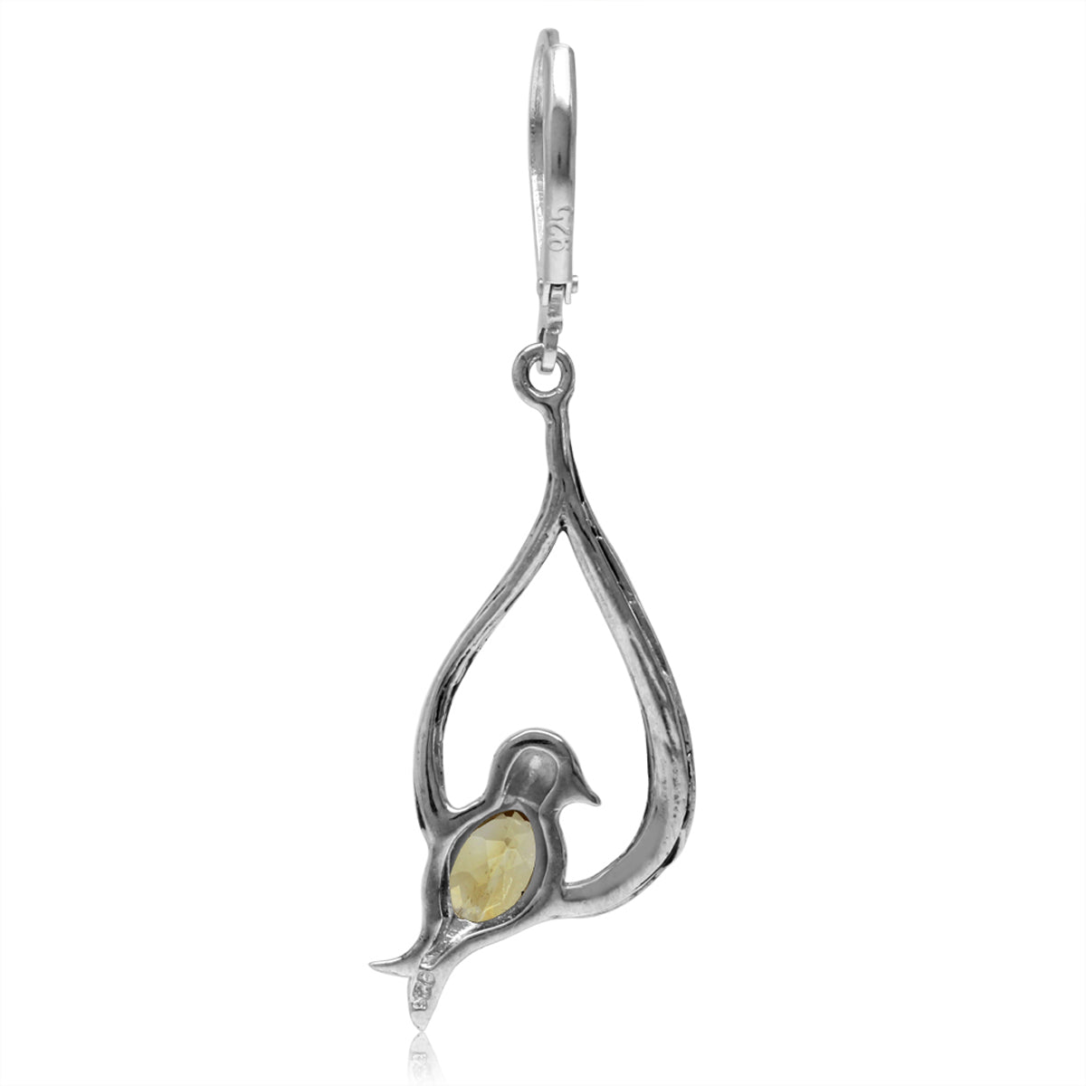Natural Oval Shape Citrine 925 Sterling Silver Bird Drop Dangle Leverback Earrings
