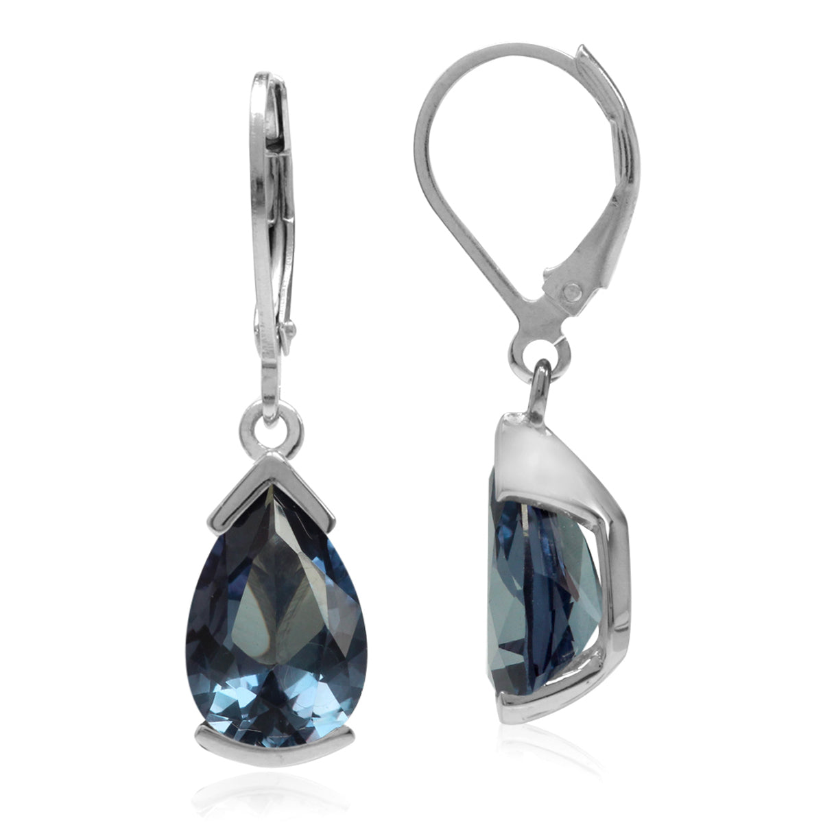 12x8mm Pear Shape Created Color Change Alexandrite 925 Sterling Silver Drop Dangle Leverback Earrings