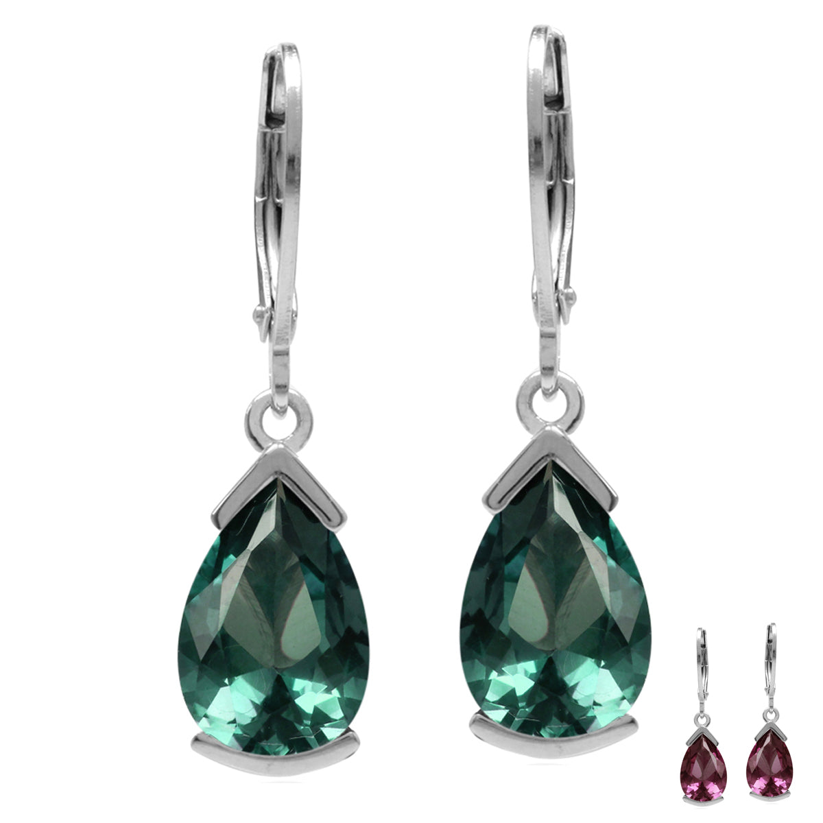12x8mm Pear Shape Created Color Change Alexandrite 925 Sterling Silver Drop Dangle Leverback Earrings