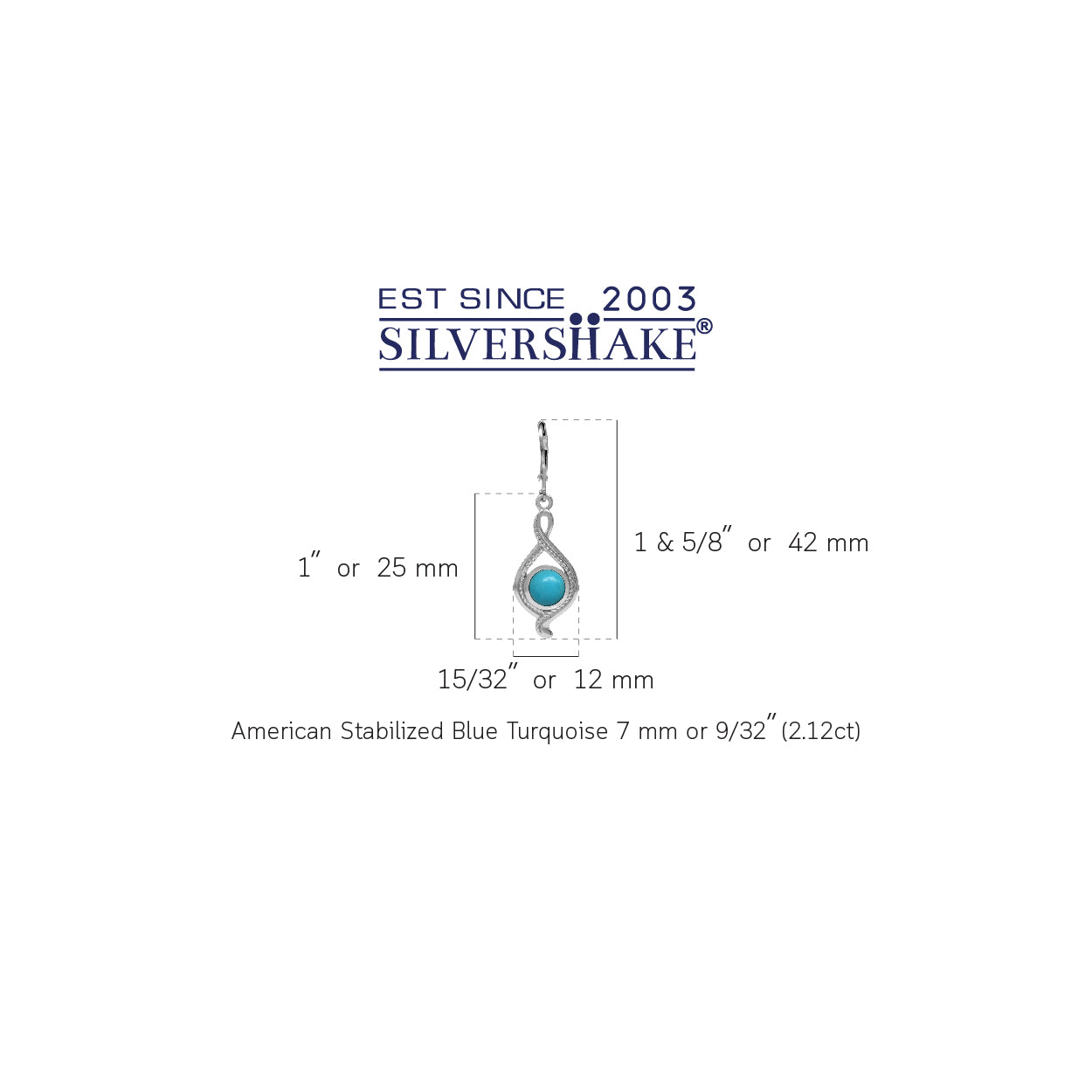 7mm Genuine Round Arizona American Turquoise White Gold Plated 925 Sterling Silver Rope Leverback Earrings