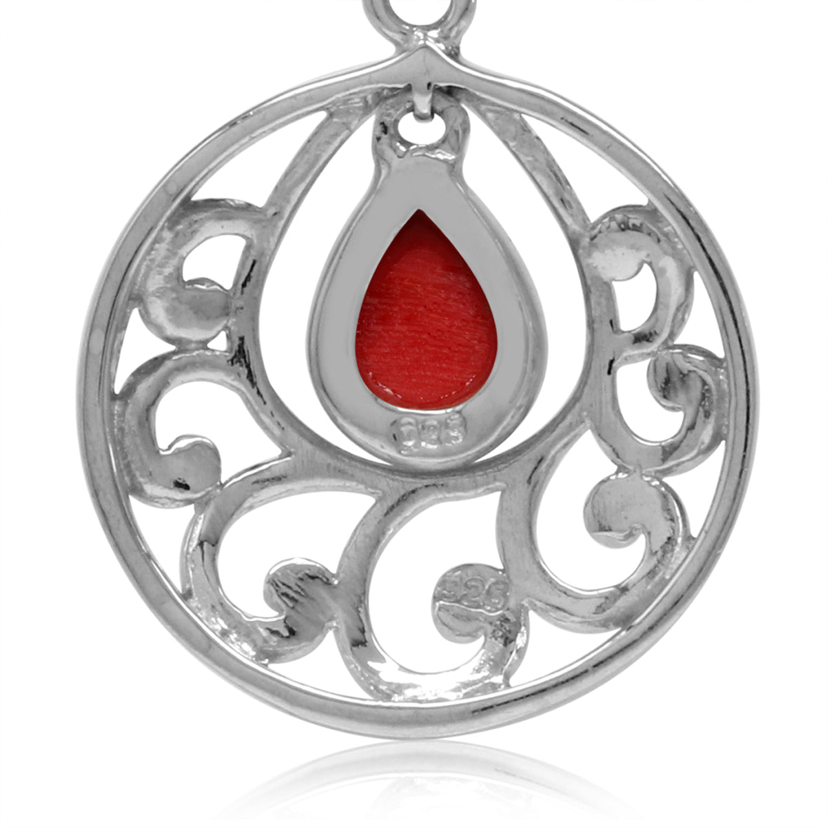 Created Red Coral 925 Sterling Silver Filigree Swirl and Spiral Leverback Dangle Earrings