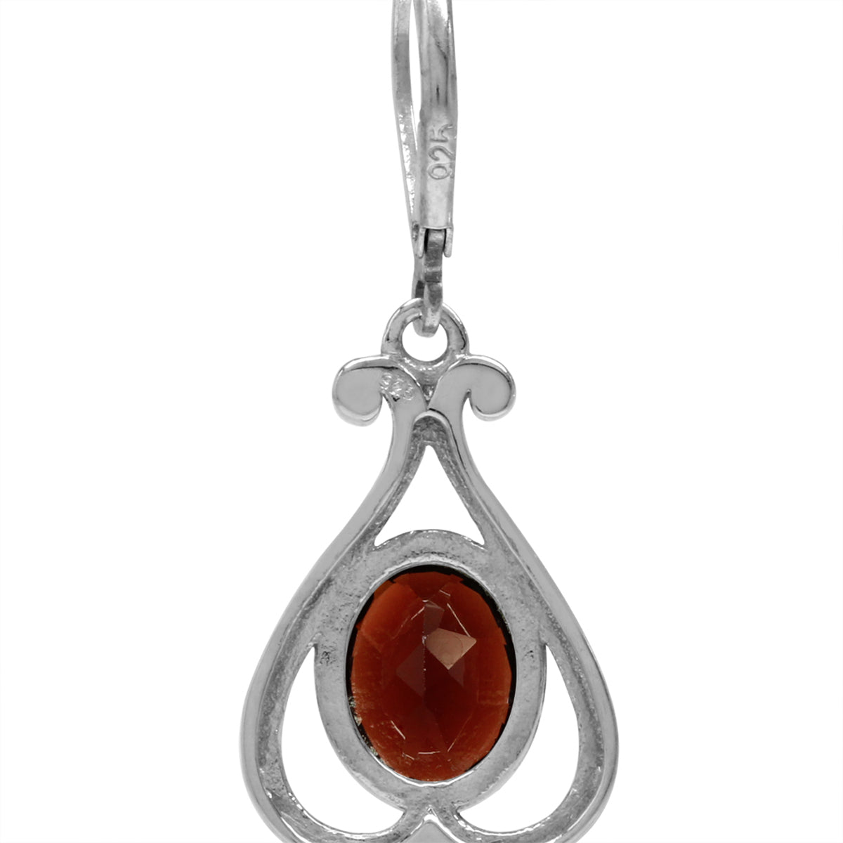 4.44ct. 9x7mm Natural Oval Shape Garnet 925 Sterling Silver Heart Victorian Style Leverback Earrings