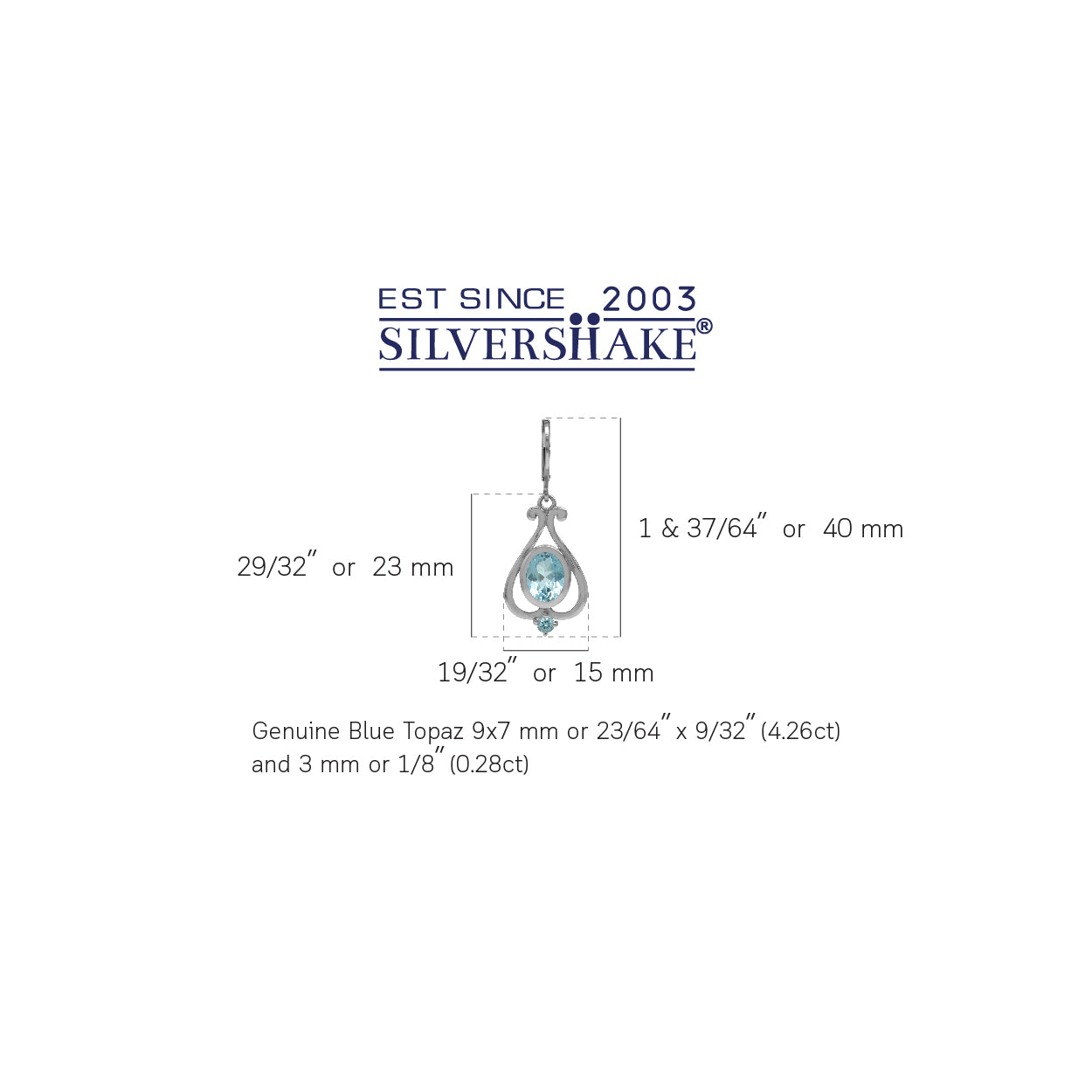 4.54ct. 9x7mm Genuine Oval Shape Blue Topaz 925 Sterling Silver Heart Victorian Style Leverback Earrings