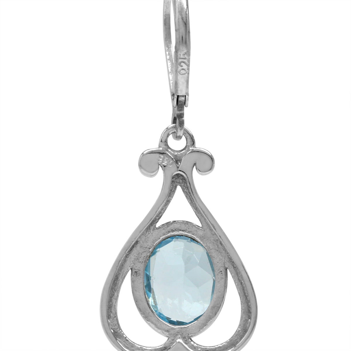 4.54ct. 9x7mm Genuine Oval Shape Blue Topaz 925 Sterling Silver Heart Victorian Style Leverback Earrings