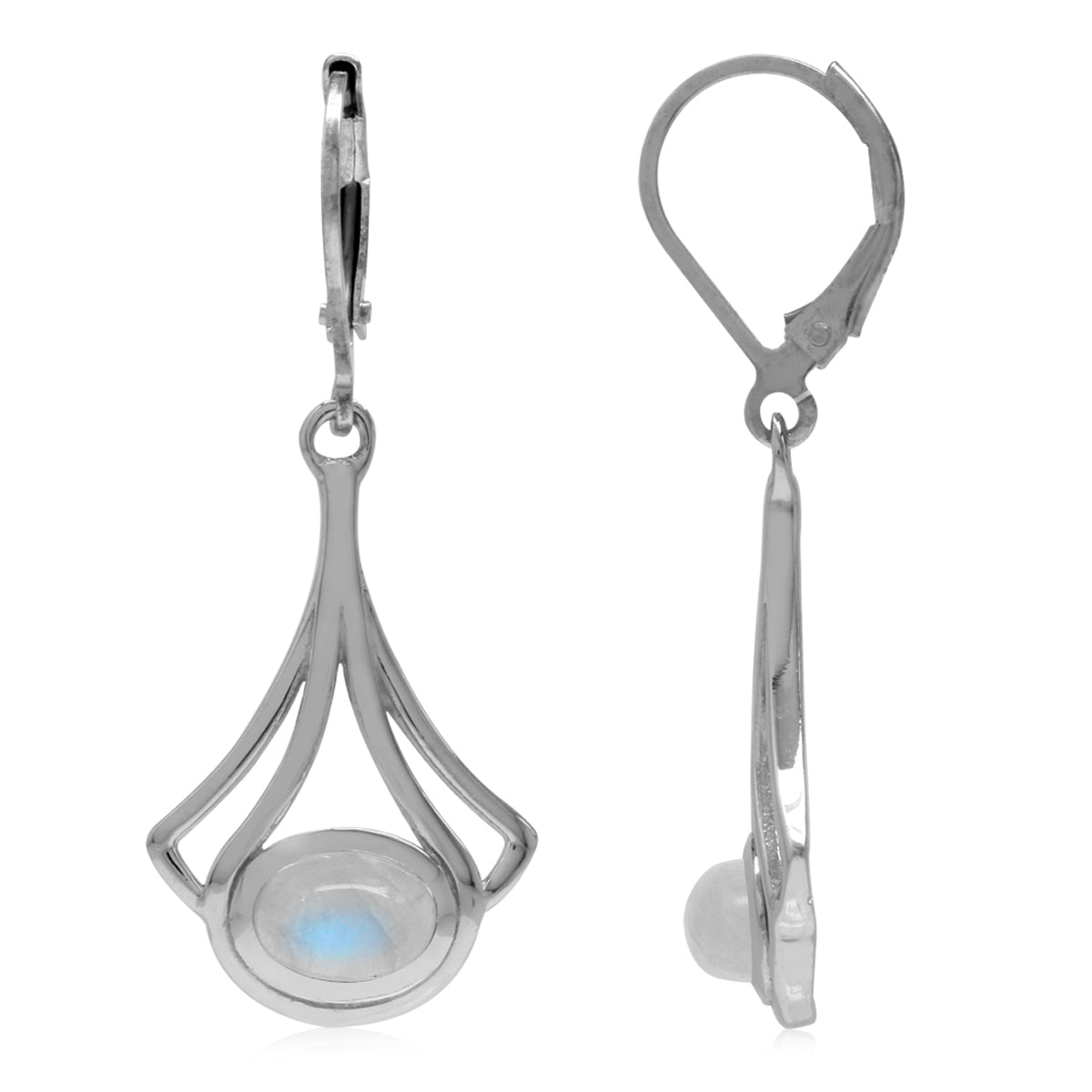 Natural Moonstone White Gold Plated 925 Sterling Silver Casual Drop Dangle Leverback Earrings
