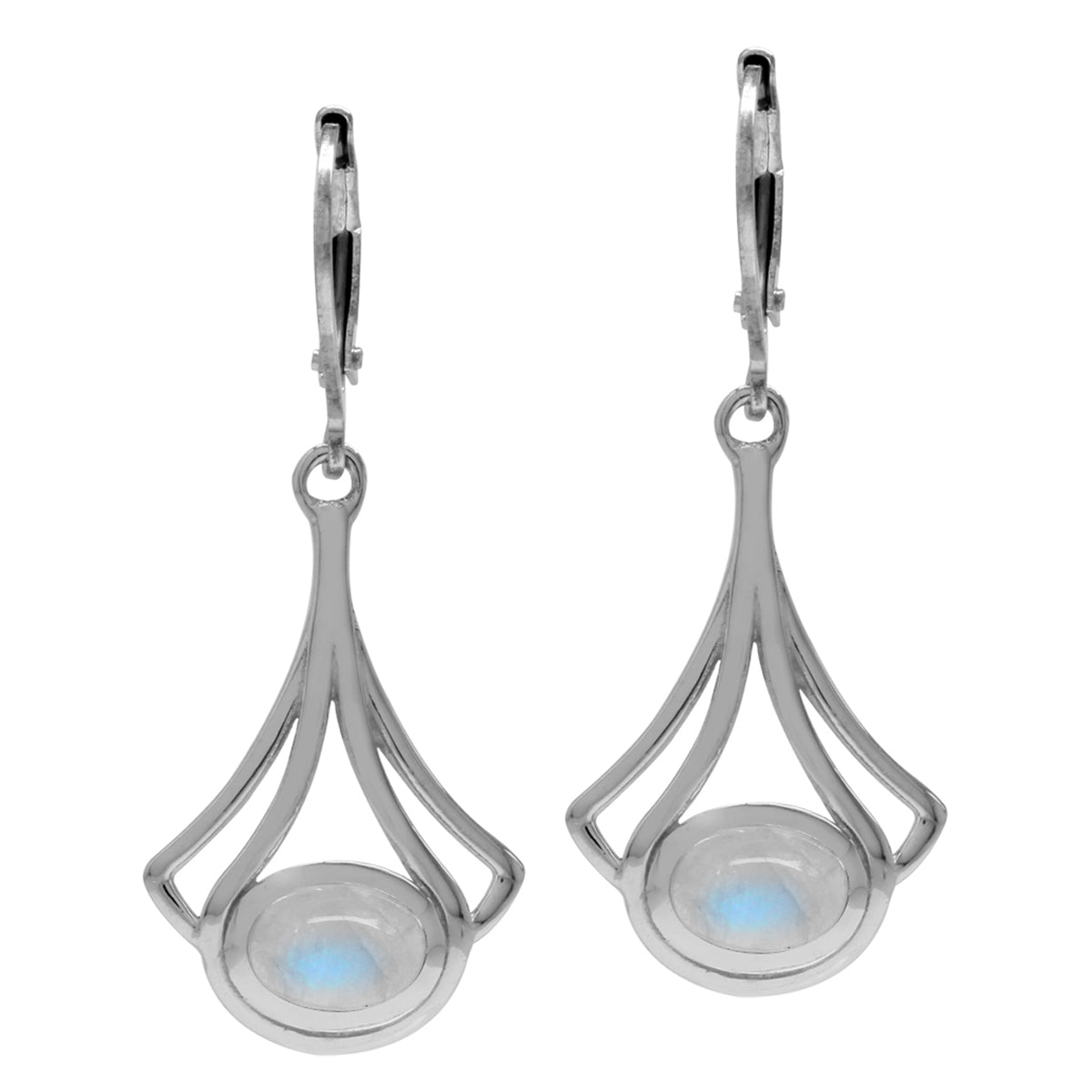 Natural Moonstone White Gold Plated 925 Sterling Silver Casual Drop Dangle Leverback Earrings