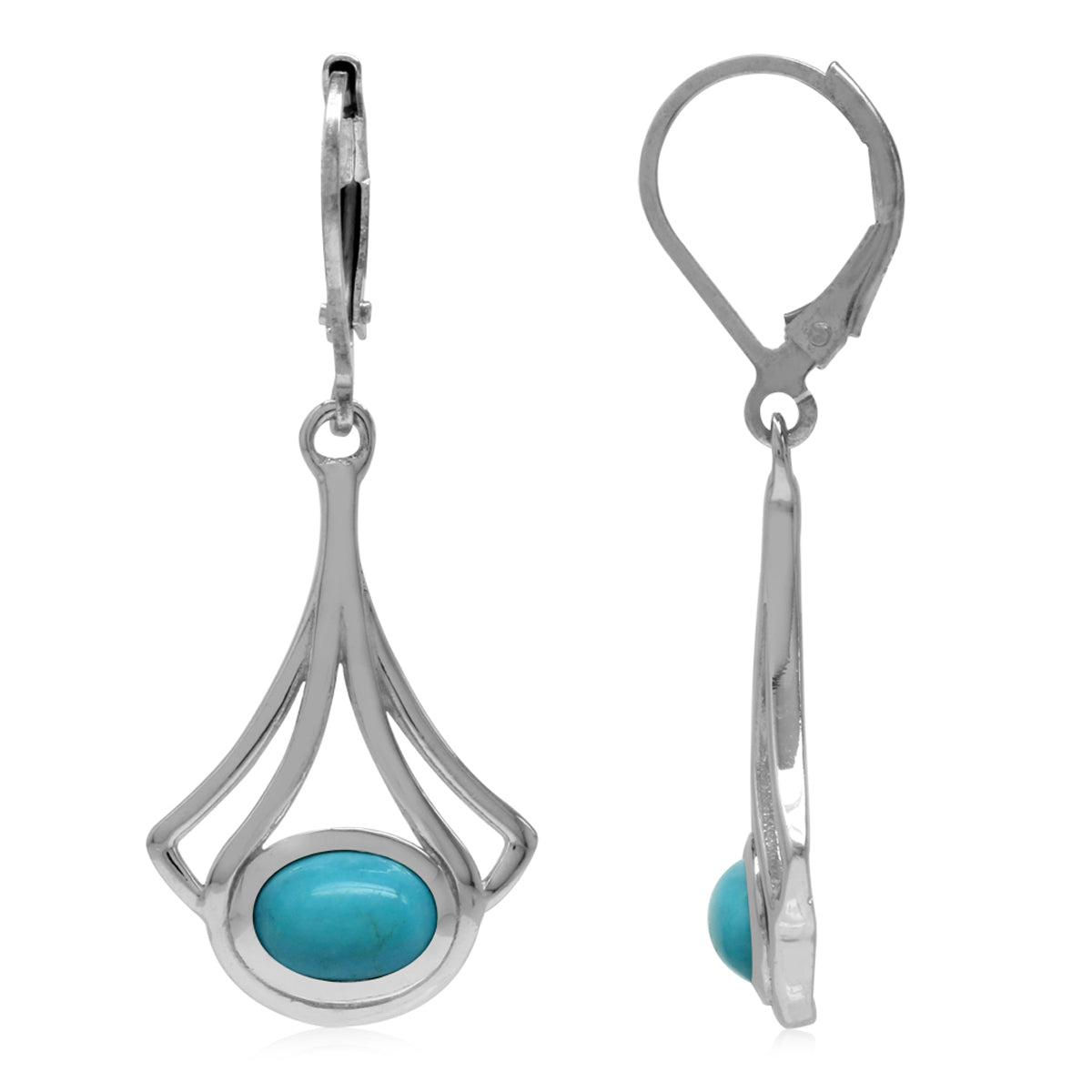 Genuine Arizona American Turquoise White Gold Plated 925 Sterling Silver Casual Drop Leverback Earrings