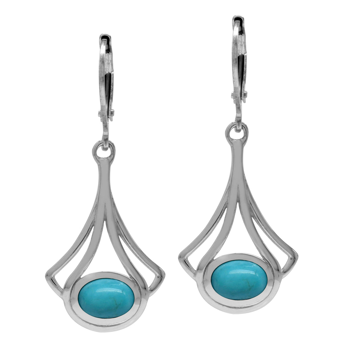Genuine Arizona American Turquoise White Gold Plated 925 Sterling Silver Casual Drop Leverback Earrings