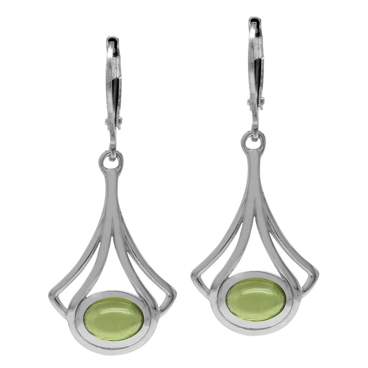Cabochon Peridot White Gold Plated 925 Sterling Silver Casual Drop Dangle Leverback Earrings