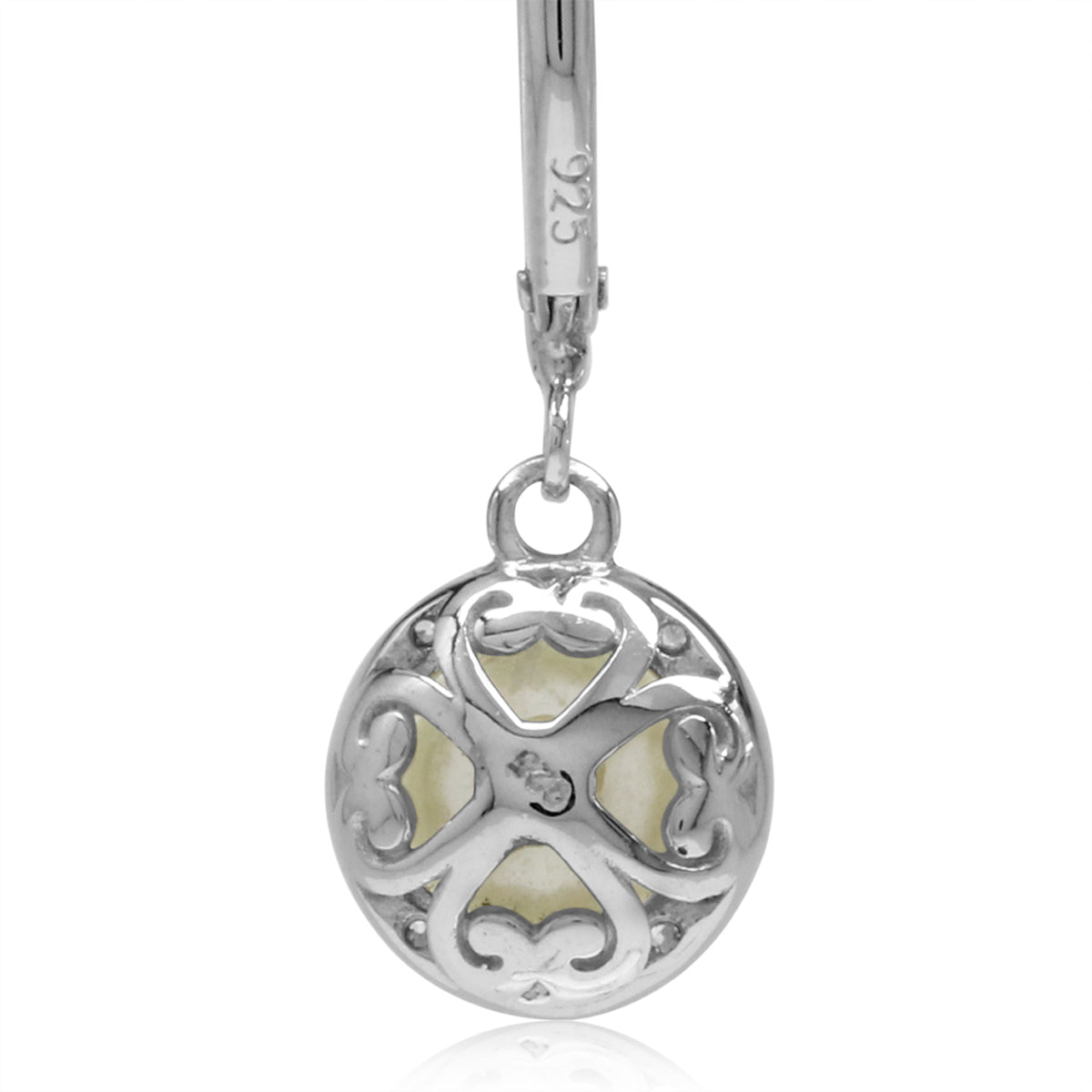 7mm Cultured Freshwater Pearl 925 Sterling Silver Heart Victorian Style Halo Leverback Earrings