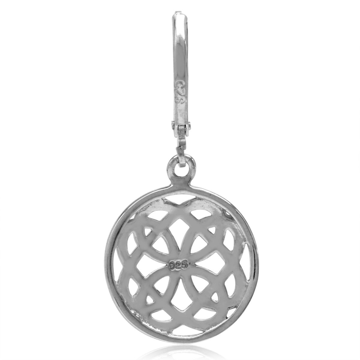 White Gold Plated 925 Sterling Silver Irish Celtic Knot in Circle Leverback Dangle Earrings