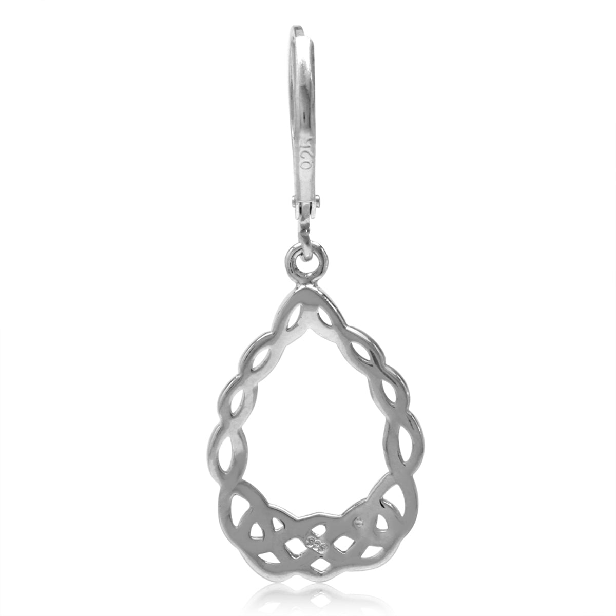 White Gold Plated 925 Sterling Silver Celtic Knot Weave Drop Dangle Leverback Earrings