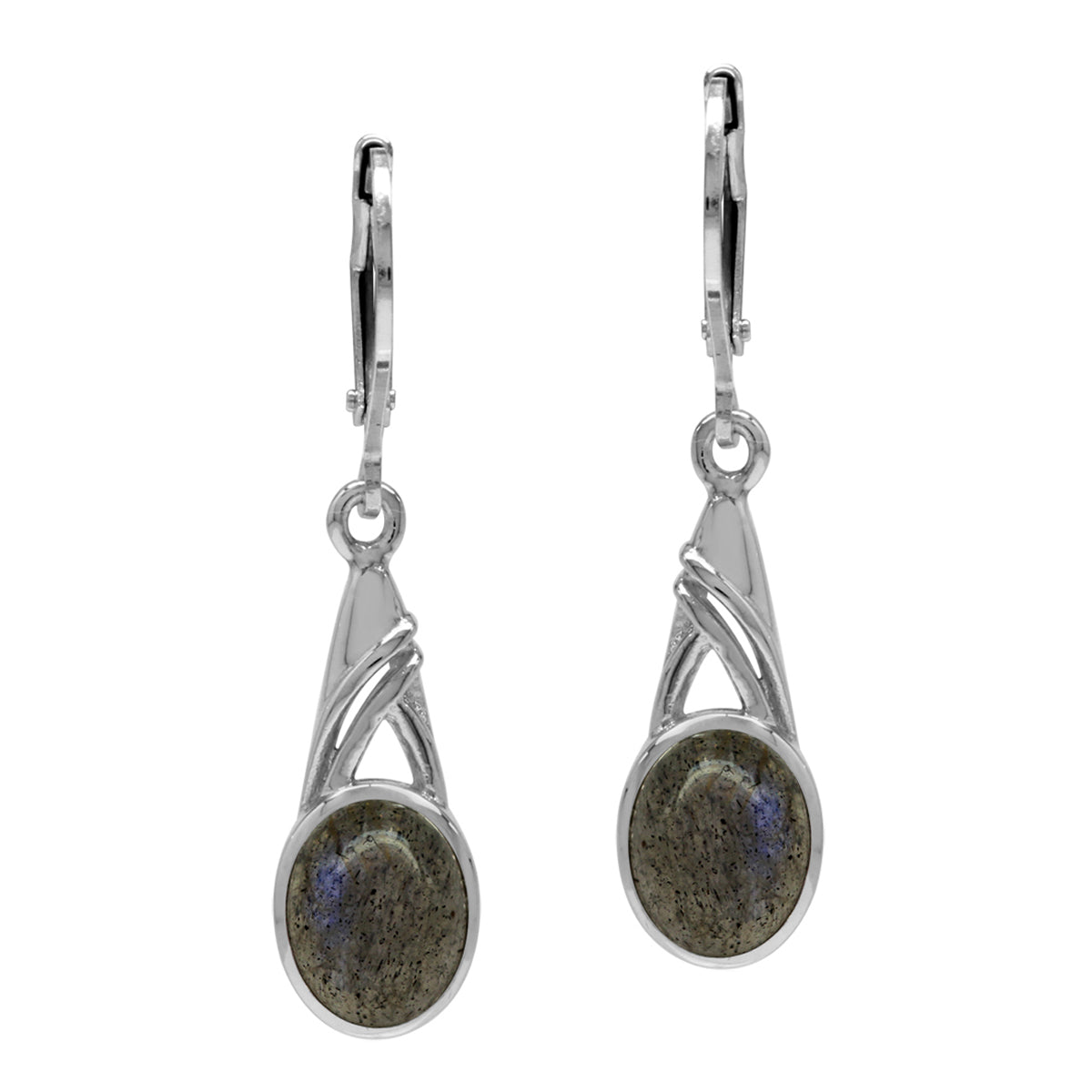 9x7mm Oval Shape Labradorite White Gold Plated 925 Sterling Silver Leverback Dangle Earrings