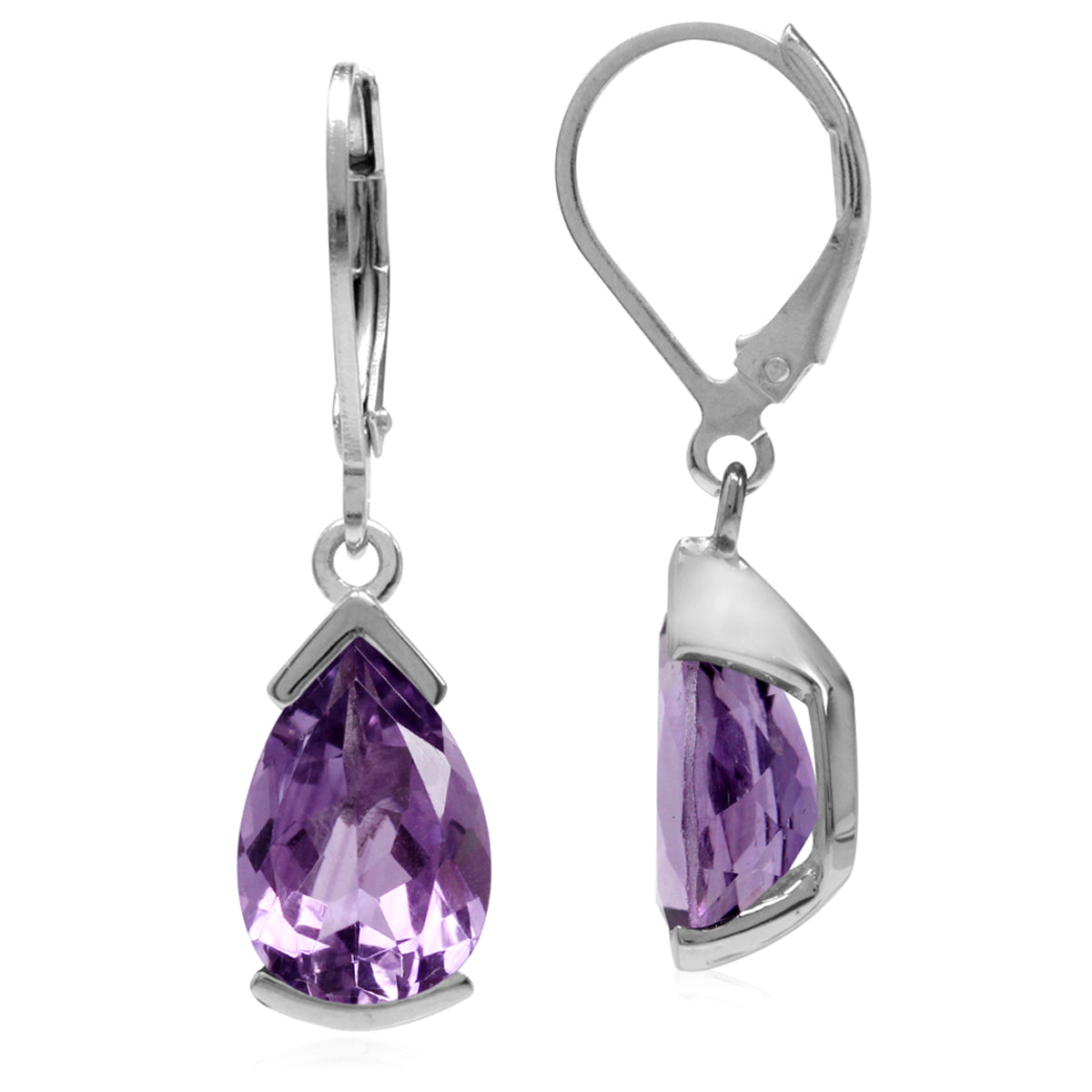5.12ct. 12x8mm Pear Shape Natural Amethyst 925 Sterling Silver Drop Leverback Earrings - Silvershake-store
