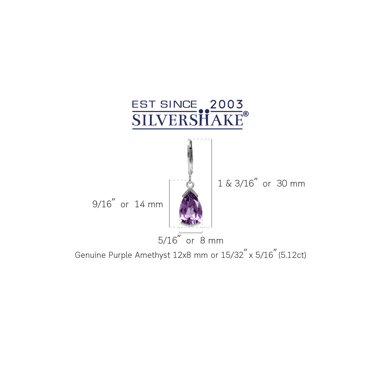 5.12ct. 12x8mm Pear Shape Natural Amethyst 925 Sterling Silver Drop Leverback Earrings - Silvershake-store