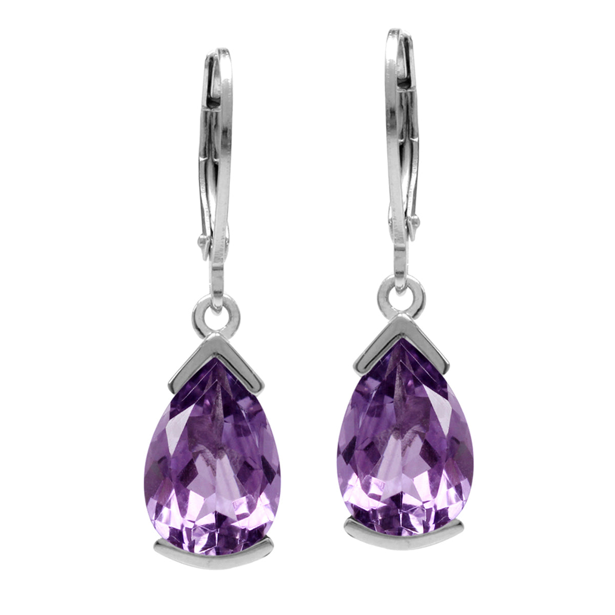 5.12ct. 12x8mm Pear Shape Natural Amethyst 925 Sterling Silver Drop Leverback Earrings - Silvershake-store