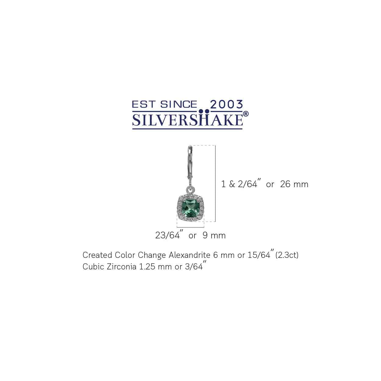 6mm Cushion Shape Simulated Color Change Alexandrite 925 Sterling Silver Halo Leverback Earrings