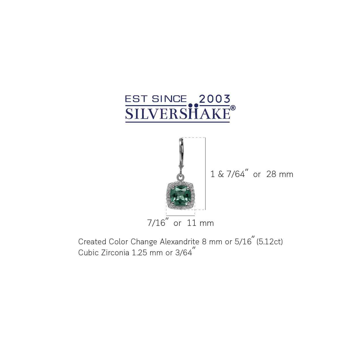 8mm Cushion Shape Simulated Color Change Alexandrite 925 Sterling Silver Halo Leverback Earrings
