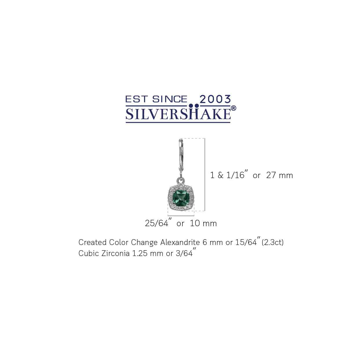 6mm Cushion Shape Simulated Color Change Alexandrite 925 Sterling Silver Halo Leverback Earrings
