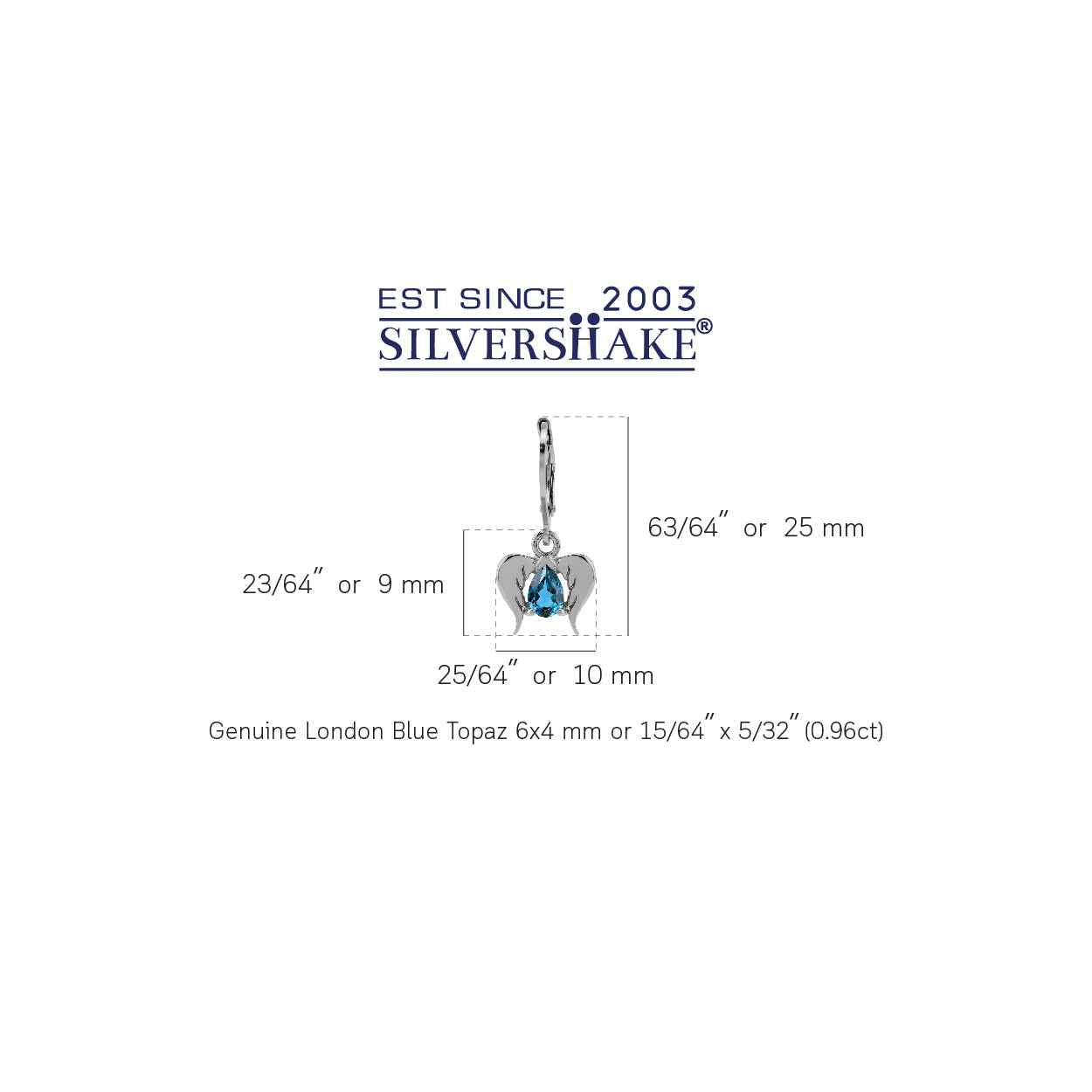 Genuine London Blue Topaz 925 Sterling Silver Angel Wings Dangle Leverback Earrings